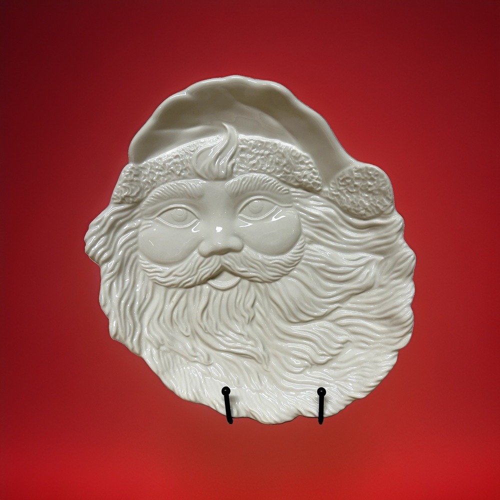 Mikasa Sculpted Santa Face Serving Plate Porcelain Gold Trim Holiday Elegance